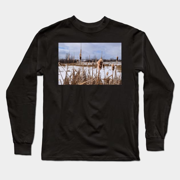 Red Deer Lake Bull Rushes. Long Sleeve T-Shirt by CanadianWild418